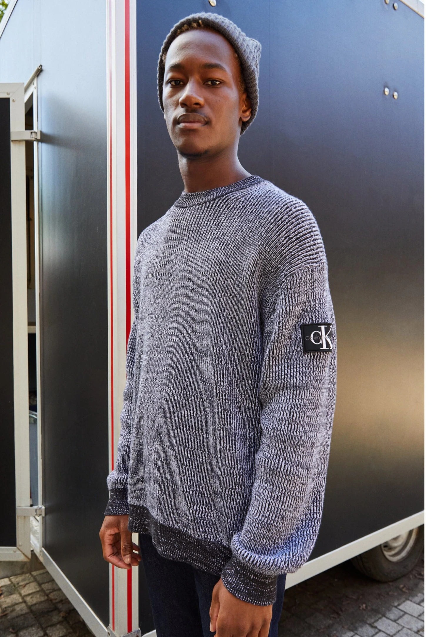 Calvin Klein Jeans Badge Plated Crew Neck - Jersey De Punto - Black/Bright White 1 Calvin Klein Jeans Badge Plated Crew Neck - Jersey De Punto - Black/Bright White